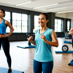 **

A professional fitness instructor, fully clothed in modest athletic wear, leading a group exercise class in a bright, modern gym. Participants are engaged and smiling. Focus on proper form and technique. Safe for work, appropriate content, perfect anatomy, correct proportions, family-friendly, professional photography, high quality.

**