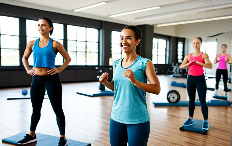 **

A professional fitness instructor, fully clothed in modest athletic wear, leading a group exercise class in a bright, modern gym. Participants are engaged and smiling. Focus on proper form and technique. Safe for work, appropriate content, perfect anatomy, correct proportions, family-friendly, professional photography, high quality.

**