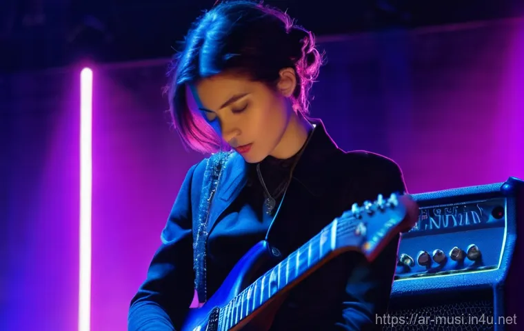 기타 합주 시 고려 사항 - **Prompt:** A discerning male guitarist, in his late 20s, with a stylish yet casual appearance, stan...