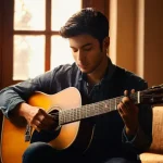 기타 음정 조율 이론 - **A Moment of Musical Revelation:** A male musician in his late 20s, with a contemplative expression...